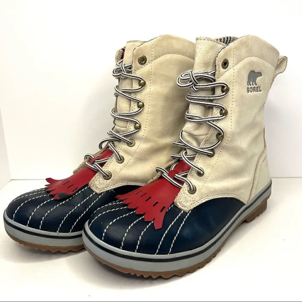 Sorel Tivoli Camp 18 Waterproof Snow Winter Duck Blue Tan Suede Womens Boots 7.5